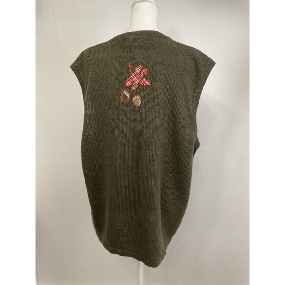 Vintage Plus 18 20 Fall Embroidered Sweater Vest Brown Button Front Leaves Acorn - Picture 4 of 10